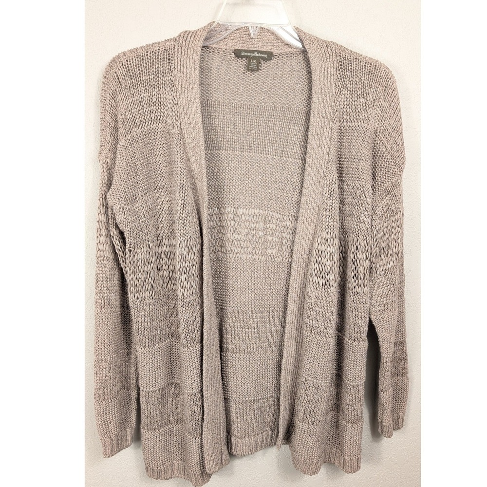 Tommy Bahama Cardigan Women Large Taupe Metallic Rose Gold Open Knit Beige